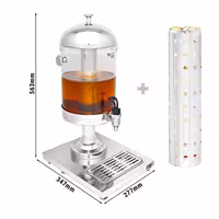 Commercial Juice Dispenser - 1x polycarbonate tank with tap & ice insert - 7.5 Litres - Stainless steel - incl. drip tray & fruit infuser cylinder
