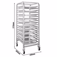 Inox kolica za poslužavnike - za 15 poslužavnika 530x370 mm - kotači Ø 125 mm (2 s kočnicom)