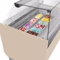Ice Cream Display Freezer | LIAM - 1560mm - Static cooling - with LED lighting - for 13x 5 litres Napoli pans - Beige