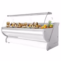 Csemegepult - 2965x1150 mm - 570 liter - statikus - hajlított frontüveges - fehér - gránit munkalap