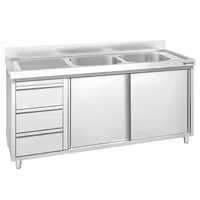 PREMIUM umivaonik – 1600 x 600 mm – s 3 ladice i 2 sudopere na desnoj strani