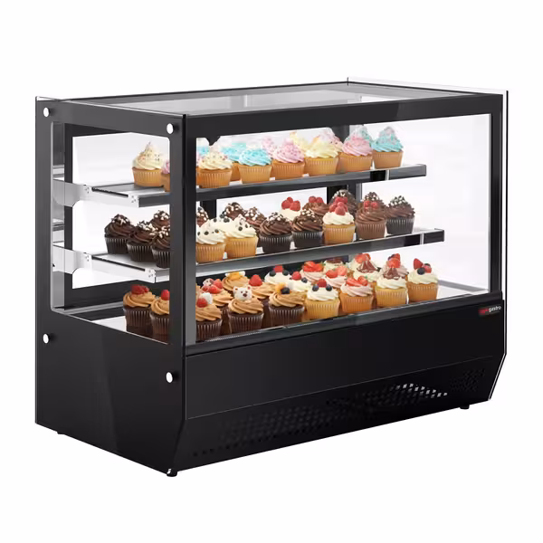Pöytämallinen kylmävitriini - 120 l - 700 mm - kaksinkertainen lasi - 2 lasiovea - 2 hyllyä - liukuovet - musta