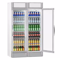 (2 pcs) Commercial Beverage Display Fridge - 1190mm - 694 Litres - with 2 hinged glass doors - LED lighting - digital controller with temperature display - Grey - Temperature range 2 to 10 °C