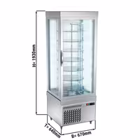4-Sided Glass Display Freezer - 430L - 670mm - Triple glazing - round - with 7 rotating shelves - Silver