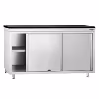 Rozsdamentes acél munkaszekrény PREMIUM – 1600x600 mm – átadóablakkal – gránit munkalapmal
