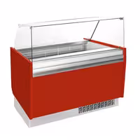 Ice Cream Display Freezer | LIAM - 1310mm - Static cooling - with LED lighting - for 10 x 5 litres Napoli pans - Red - curved glass canopy