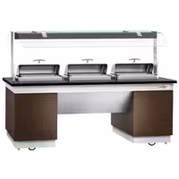 Heated Bain Marie Buffet Counter DUBLIN - 2300mm - with 3 Chafing Dishes - on Castors - Brown
