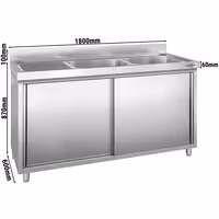 Sudoper s ormarićem PREMIUM - inox - 1800 x 600 mm - sa 2 korita - korita desno