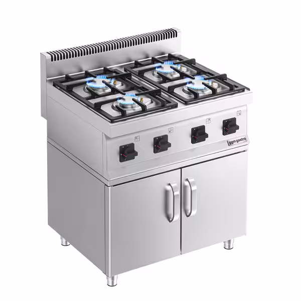 Ipari gáztűzhely - 700-as - összteljesítmény: 23,0 kW - 4 égős - alsószekrénnyel, 2 ajtó - főzősorba illeszthető - 800x700x1000 mm