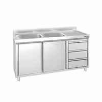 PREMIUM umivaonik – 1400 x 600 mm – s 3 ladice i 2 sudopera na lijevoj strani