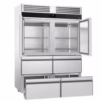 Szafa chłodnicza PREMIUM – stal nierdzewna – GN 2/1 – 1400 L – z 2 półdrzwiami i 4 szufladami