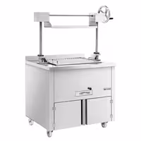 Churrasqueira a carvão em aço inoxidável - 940mm - com sistema de elevação por manivela e 1 gaveta de recolha de cinzas - grelha: 660x530mm
