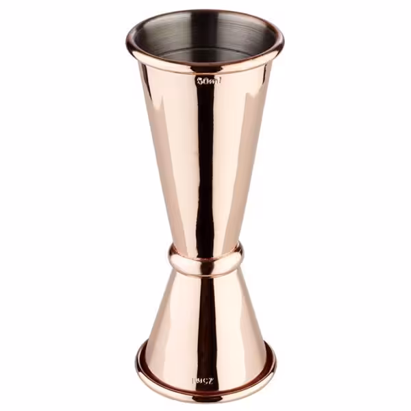 (6 adet) Paslanmaz Çelik Jigger - İki Ölçekli - 2,5/5cl - ara çizgiler 1,5/3,5cl - Bakır Kaplama