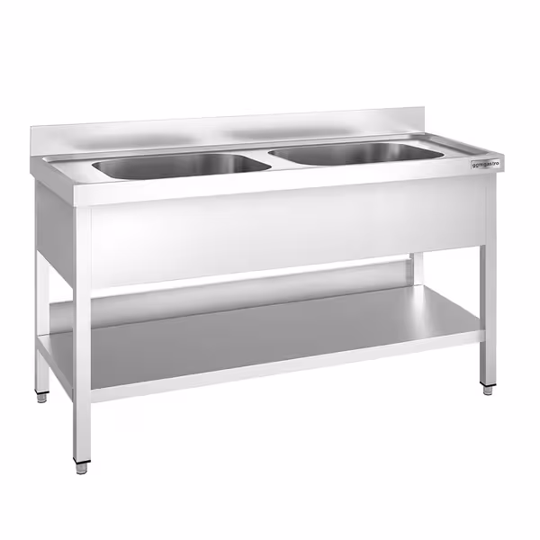 Sudoper PREMIUM - 1400x700 mm - s donjom policom - s 2 koritima - korita sredina - inox