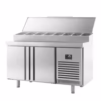 Table réfrigérée de préparation - 1468 x 600 mm - avec 2 portes - superstructure en inox 8x GN 1/4