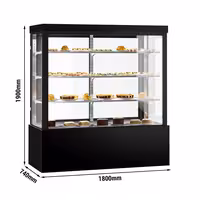 Commercial cake display fridge - 1850L - 1800mm - Double glazing - square - with 3 adjustable shelves - rear sliding doors - for patisserie - Black