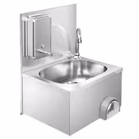 Higijenski umivaonik za pranje ruku - s koljenim ventilom - Nehrđajući čelik (AISI 304) - s miješalicom/ventilom s koljenim upravljanjem & dozatorom sapuna