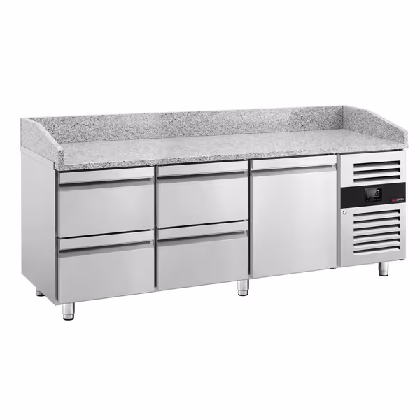 Stół chłodniczy do pizzy ECO – 2000 x 800 mm – z 1 drzwiami i 4 szufladami
