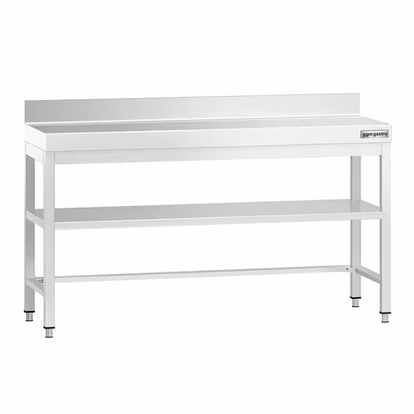 طاولة عمل ستانلس ستيل PREMIUM - 1600x600mm - مع رف سفلي & حاجز خلفي & تدعيم
