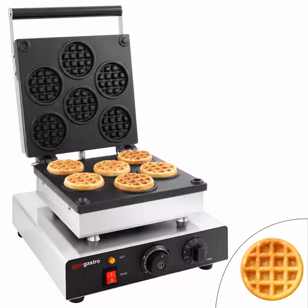 Waffle makinesi - Tekli - Manuel - 1,75 kW - Şekil: Yuvarlak - Teflon kaplı pişirme plakaları