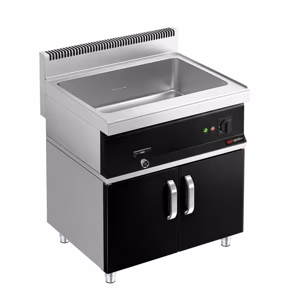 Baño María eléctrico - 2x GN 1/1 o 4x GN 1/2 - 2,40 kW - incl. mueble base con 2 puertas - con grifo de vaciado
