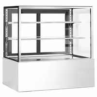 Commercial cake display fridge - 470L - 1200mm - Double glazing - square - with 2 glass shelves - rear sliding doors