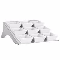 Açık Büfe Teşhir Standı - Paslanmaz Çelik & Melamin - köşeli - 335x340x115mm - dahil 9 Melamin Kase 90x90mm - 9 raf ile