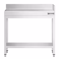 Rozsdamentes acél munkaasztal PREMIUM - 600x600 mm - alsó polccal & hátsó peremmel