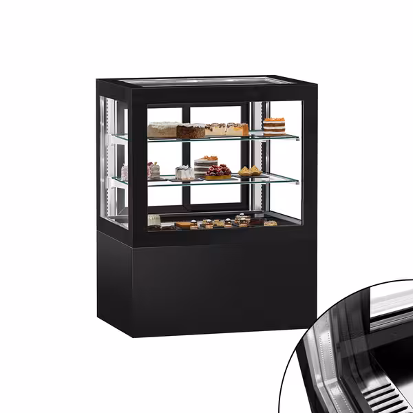Commercial cake display fridge - 470L - 1010mm - Double glazing - with 2 shelves - rear sliding glass doors - Black