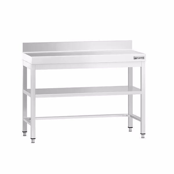 طاولة عمل ستانلس ستيل PREMIUM - 1000x600mm - مع رف سفلي & حاجز خلفي & تدعيم