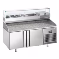 Stół chłodniczy do pizzy PREMIUM PLUS - 1738x800mm - z blatem granitowym - 2‑drzwiowy - z nadstawką chłodniczą - 6x GN 1/3