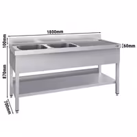 Stainless Steel Commercial Sink Unit ECO - 1800x700mm - with Double Bowl Left-hand - with Undershelf - with Upstand