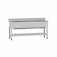 Grovdiskbänk i rostfritt stål ECO - 1600x600 mm - med underhylla - 1 ho mitten - extra djup ho - med stänkskydd