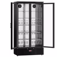 Commercial Beverage Display Fridge - 920mm - 466 Litres - stainless steel interior - with 2 hinged glass doors - digital controller with temperature display - Black - Temperature range 2 to 8 °C