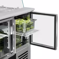 Pult za pripremu salate PREMIUM - 900 mm - 2 staklena vrata - s visokom staklenom nadogradnjom za 2x GN 1/1 & 3x GN 1/6