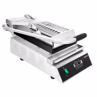 Grelhador de contacto / Grelhador Panini Profissional - 2,8kW - Digital - placas: superior e inferior estriadas - Área de grelha: 223x380mm