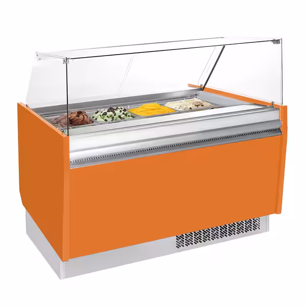 Ice Cream Display Freezer | LIAM - 1560mm - Static cooling - with LED lighting - for 13 x 5 litres Napoli pans - Orange