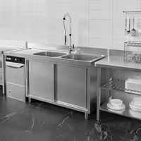 Diskbänk för diskmaskin i rostfritt stål - 2 000x700 mm - 2 hoar - ho till höger - med avrinningsyta - med bakkant - med underhylla