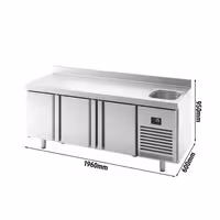Rashladni pult PREMIUM PLUS - 1960x600 mm - 385 l - Ventilirano hlađenje - s 3 vrata - s 1 korita - Podignuti rub