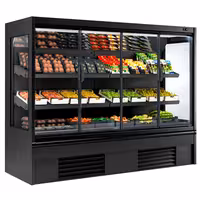 Přístěnný chladicí regál - 2 580 mm - 740 l - od 4 do 6 °C - s 4 skleněnými křídlovými, s dvojitým zasklením & 2 policemi - černá