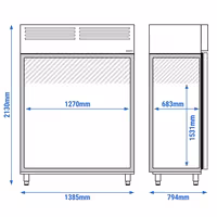 Frigoriferu Premium PLUS għall-ħut, azzar inossidabbli – EN 600x400 – 1240 litri – b'2 bibien