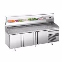 Table réfrigérée à pizza Premium PLUS - 2305x800 mm - avec 3 portes & 1 tiroir - incl. vitrine réfrigérée - 11x GN 1/4