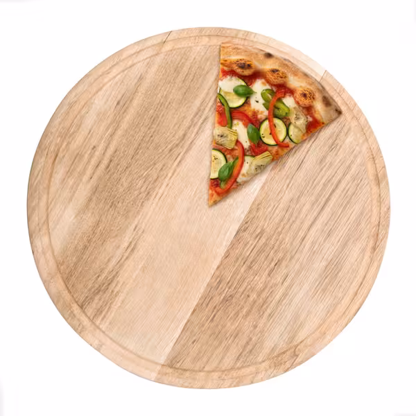 Pizza Tabağı - Yuvarlak Düz - Ahşap, Ø380mm, Oluklu/Kanallı Yüzey
