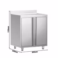 Rozsdamentes acél munkaszekrény - 800x600 mm - nyílóajtós, 2 ajtós – hátsó felhajtással