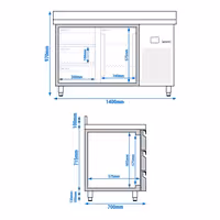 Commercial Counter Fridge PREMIUM - 1400x700mm - with 1 door - 3 drawers - with upstand - capacity 281 litres