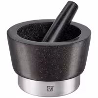 (2 pieces) ZWILLING | Granite Mortar & Pestle Ø150 mm – Non-slip Feet - 18/10 Stainless Ring - Black
