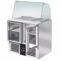 Pult za pripremu salate PREMIUM - 900 mm - 2 staklena vrata - s visokom staklenom nadogradnjom za 2x GN 1/1 & 3x GN 1/6