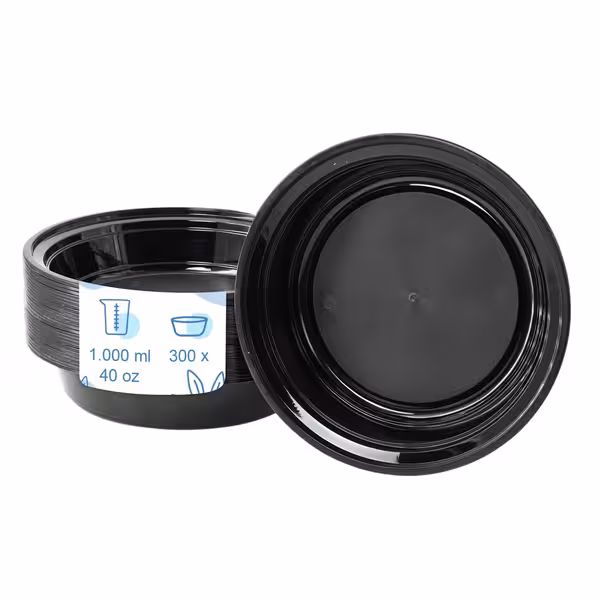 (300 pcs) Food Lidding Tray Polypropylene - 1000ml - Round - Black