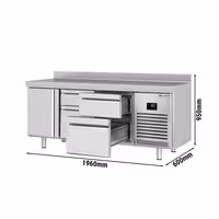 Commercial Counter Fridge PREMIUM PLUS - 1960x600mm - with 1 door - 4 drawers [1/3 & 2/3] - with upstand - capacity 385 litres