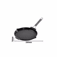 STAUB | Pure Grill Round Cast Iron Grill Pan – Ø28 cm - Black - Spout & Folding Silicone Handle